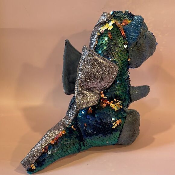 Ty Flippables 2019 Kate the Blue Silver Dragon 9” tall Good Used Condition flaws - Picture 4 of 13